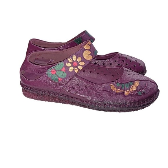 Tin Rui Shoes Womens 7.5 Slip On  Mary Jane Leather Multicolor Comfort Flower - Picture 1 of 12